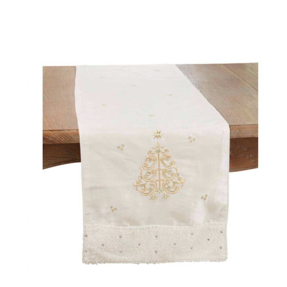 NEW SARO LIFESTYLE embroidered christmas tree table runner in winter wonderland
